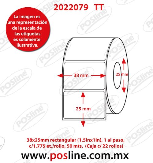 4001163, transferencia termica , 38x25mm, rectangular (1.5inx1in), 1 al paso, c/1,775, etiquetas /rollo, 50 mts., posline, barware