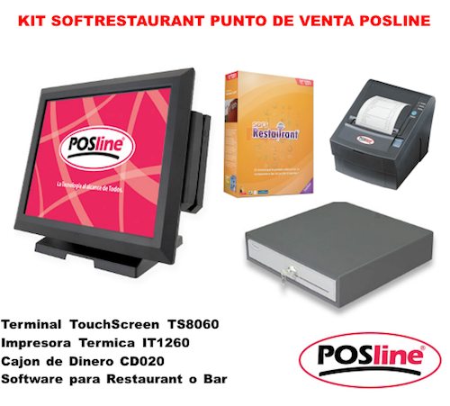 Kit Punto de Venta, posline, barware , RESTAURANTE, TS8060, TouchScreen, TERMINAL, CD020, IT1260, softrestaurant, SOFTWARE